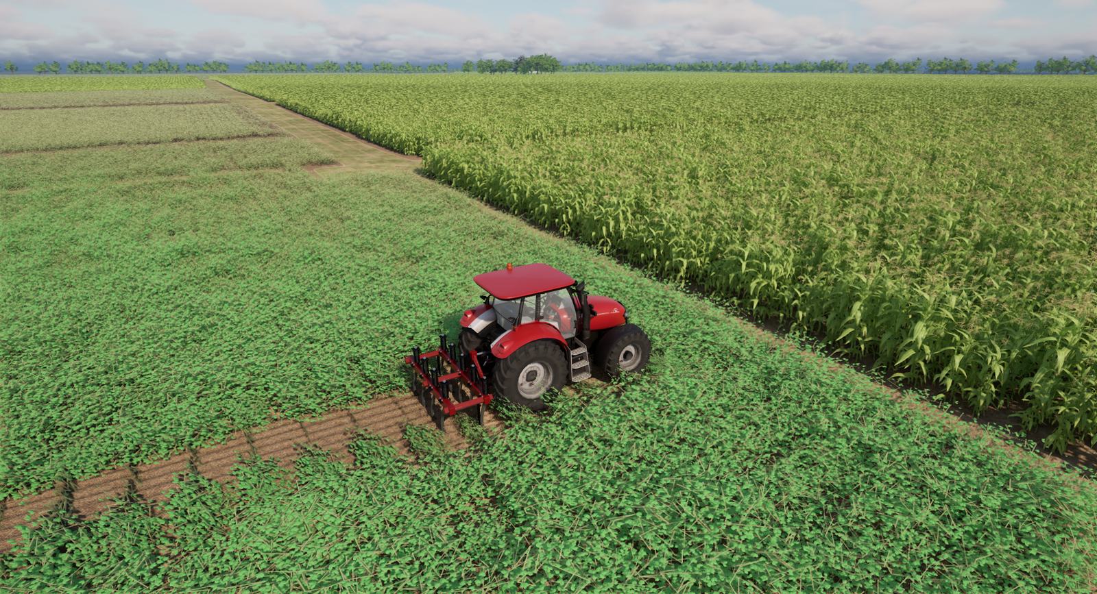 The Maxxum 150 with an implement in a field of the ACRE farm