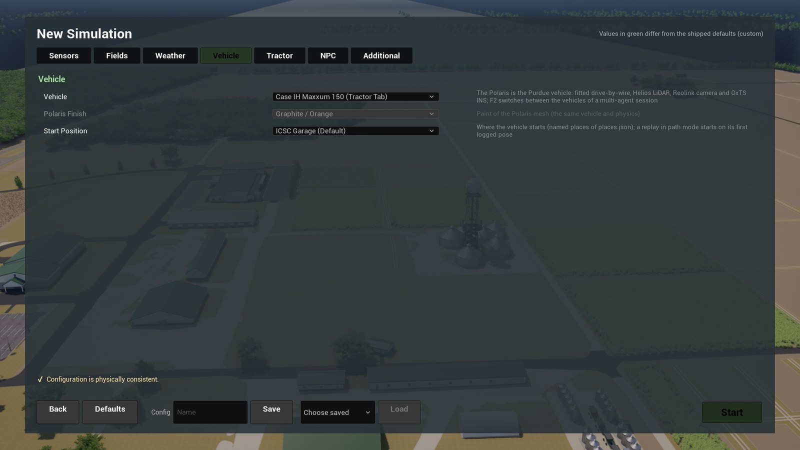 The tabs of a new simulation